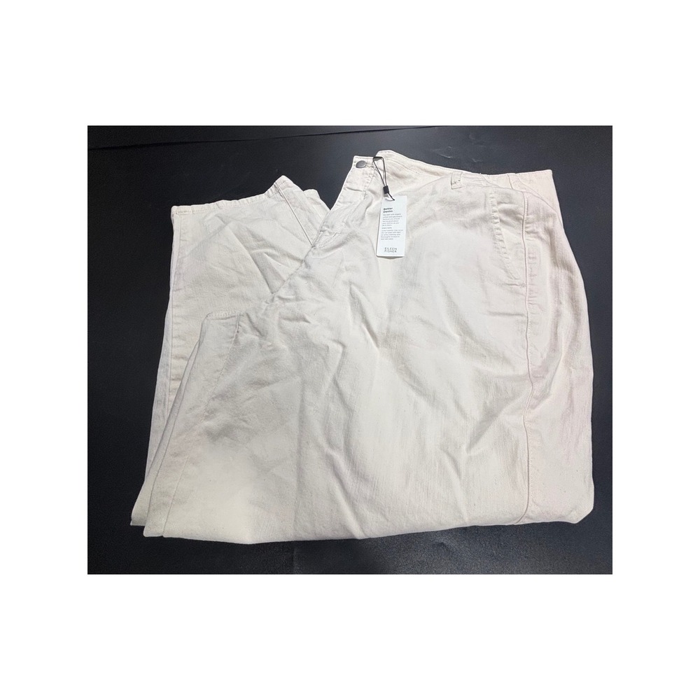 Eileen Fisher High Waisted Curve Ankle Pants Natural Organic Cotton Sz 26 $178